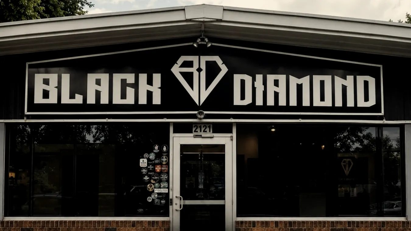 The Black Diamond storefront at 2121 Central Ave, black sign with the BD diamond